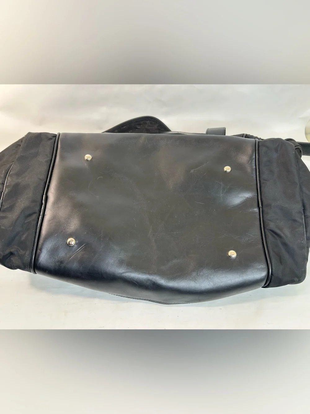 Vintage ROOTS Canada Black Leather Nylon Gym Duffle Travel Bag 20”x12”x10”